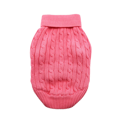 Combed Cotton Cable Knit Dog Sweater for Small Dogs - Candy Pink, Soft and Warm