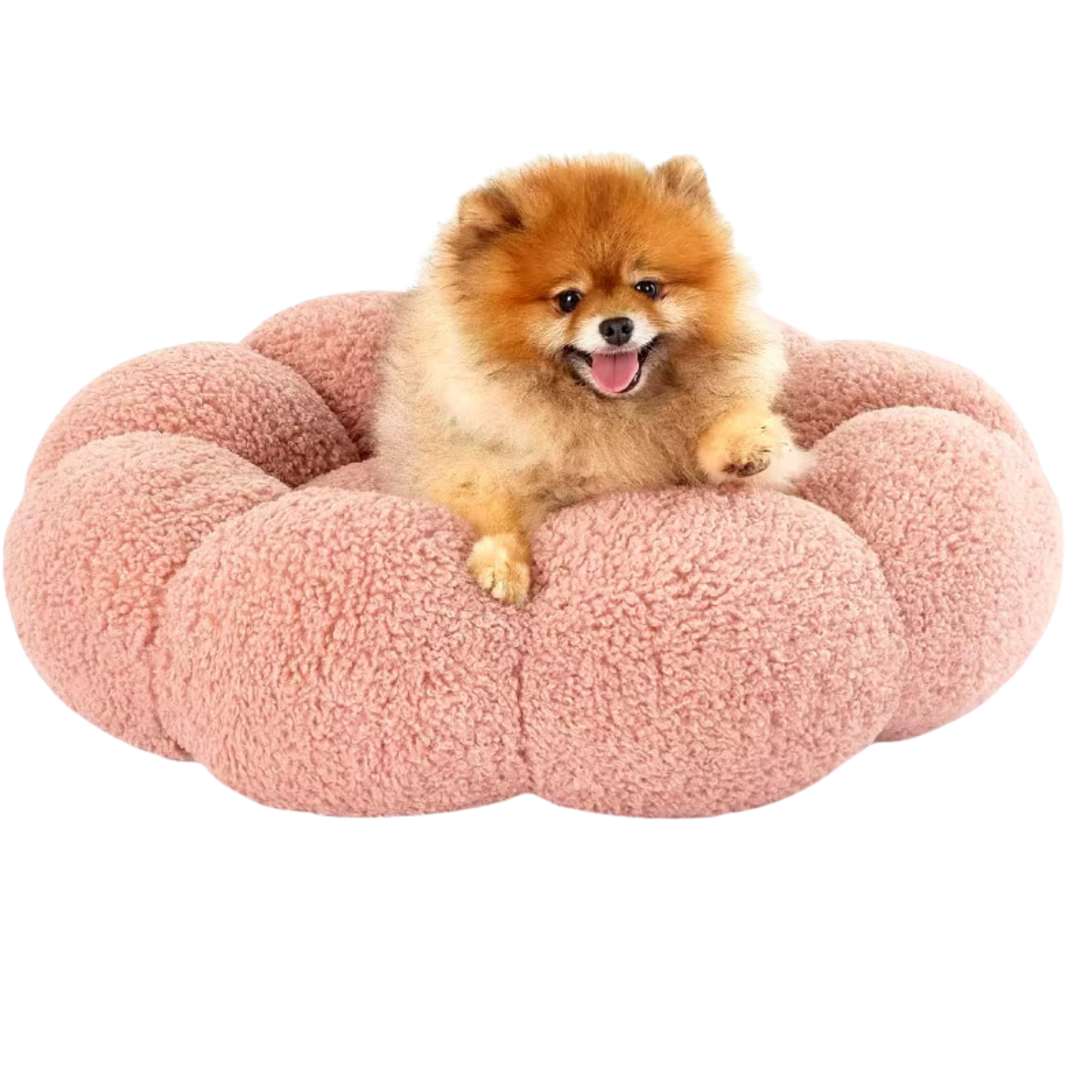 Calming Large Dog Bed - Fluffy Flower Donut Bed in Plush Teddy Sherpa with Non-Slip Base