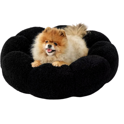 Calming Large Dog Bed - Fluffy Flower Donut Bed in Plush Teddy Sherpa with Non-Slip Base