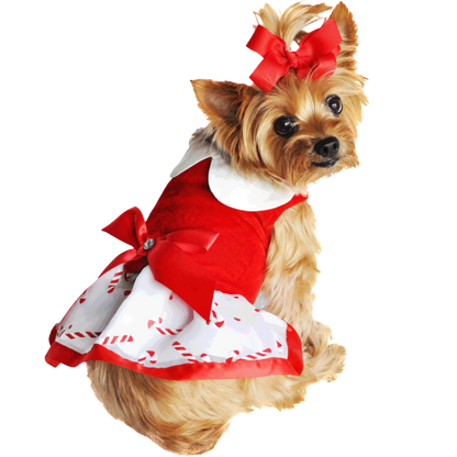 Festive Candy Canes Holiday Dog Harness Dress - Cute & Stylish