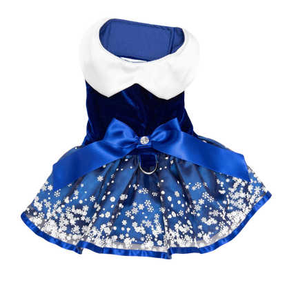 Christmas Holiday Dog Harness Dress - Snowflake Pattern, Winter Pet Outfit