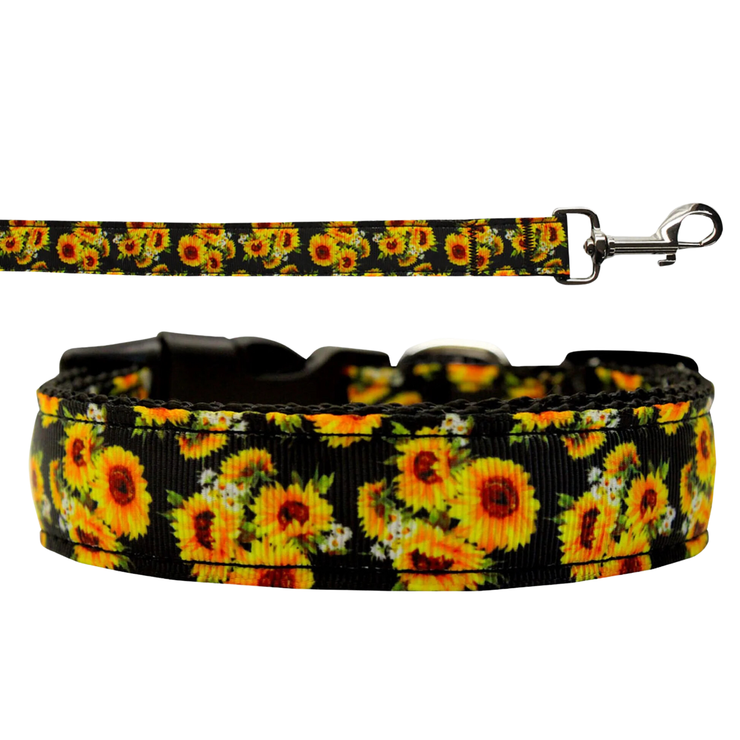 Durable & Adjustable "Sunflowers" Nylon Dog Collar, Cat Collar, or Leash