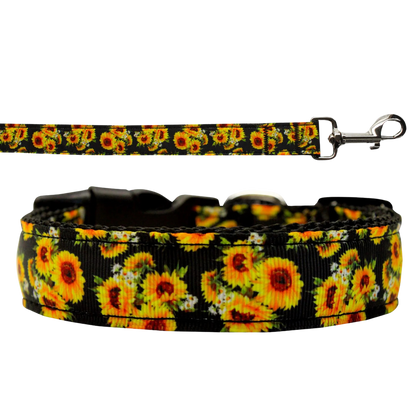 Durable & Adjustable "Sunflowers" Nylon Dog Collar, Cat Collar, or Leash