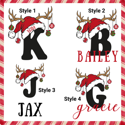 Personalized Christmas Pet Outfit with Monogram and Santa Hat - T-Shirt or Hoodie