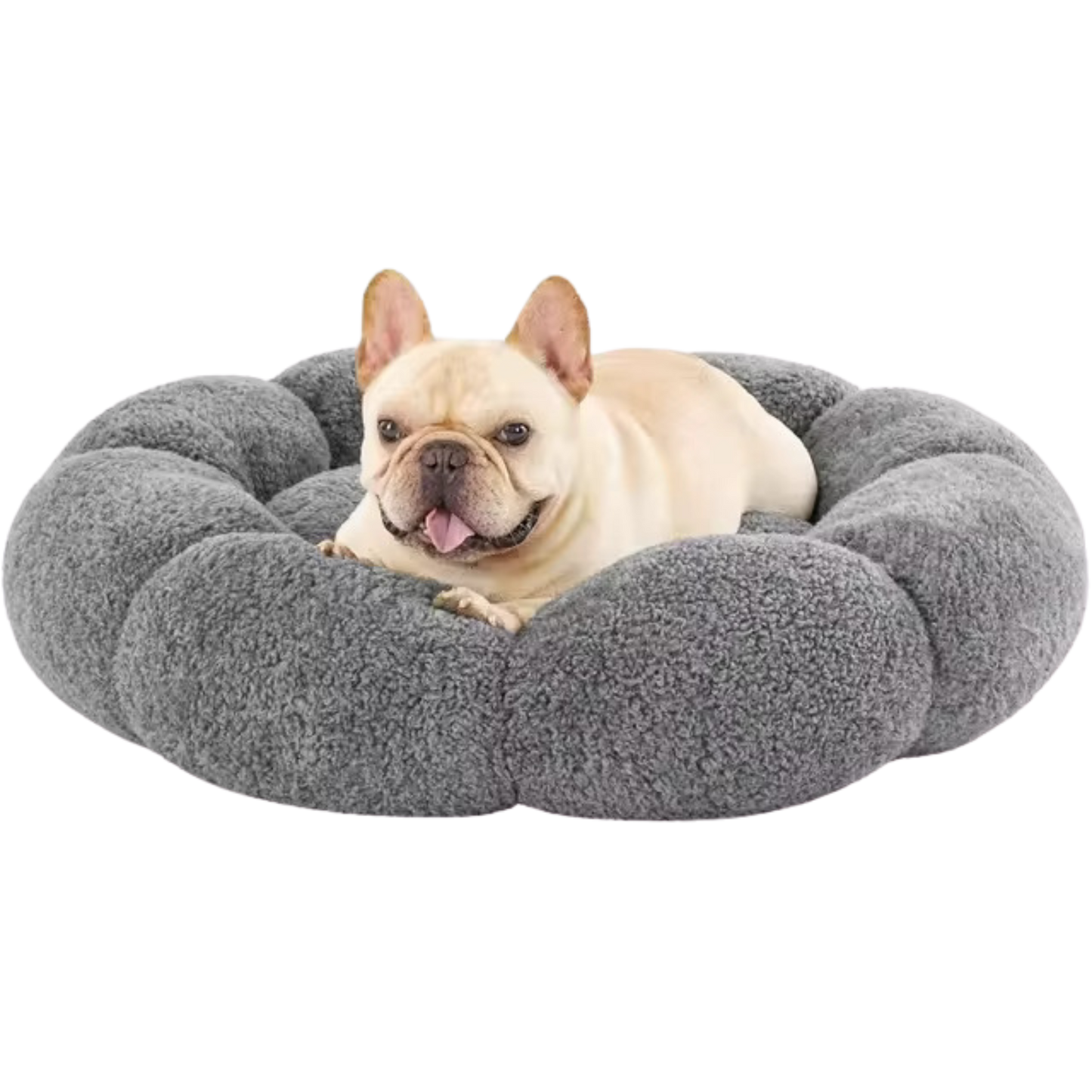 Calming Large Dog Bed - Fluffy Flower Donut Bed in Plush Teddy Sherpa with Non-Slip Base