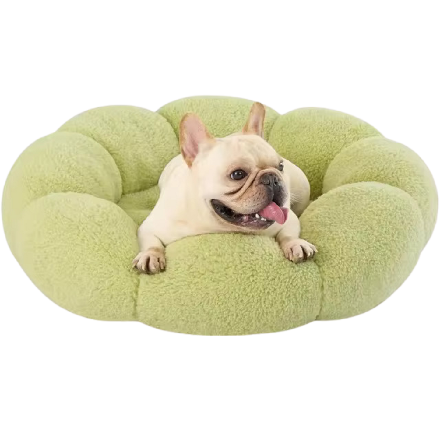 Calming Large Dog Bed - Fluffy Flower Donut Bed in Plush Teddy Sherpa with Non-Slip Base