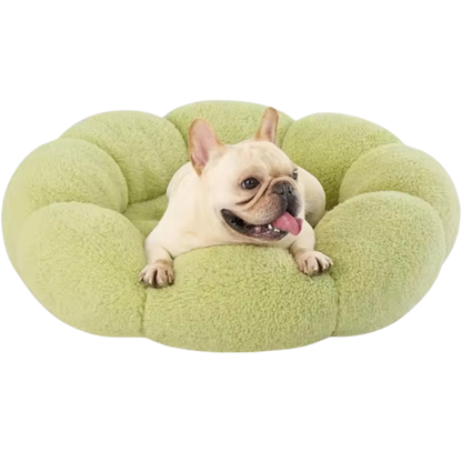 Calming Large Dog Bed - Fluffy Flower Donut Bed in Plush Teddy Sherpa with Non-Slip Base