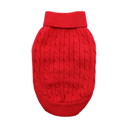 Combed Cotton Cable Knit Dog Sweater - Fiery Red, Soft and Warm