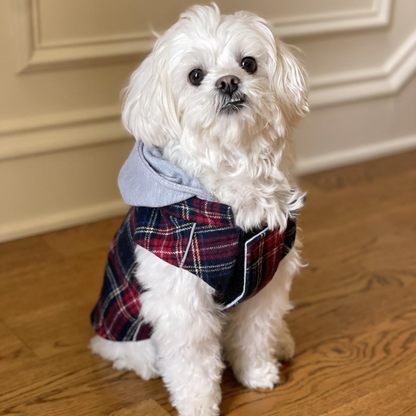 Sudadera con capucha para perro Weekender: franela a cuadros roja y negra