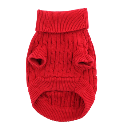 Combed Cotton Cable Knit Dog Sweater - Fiery Red, Soft and Warm