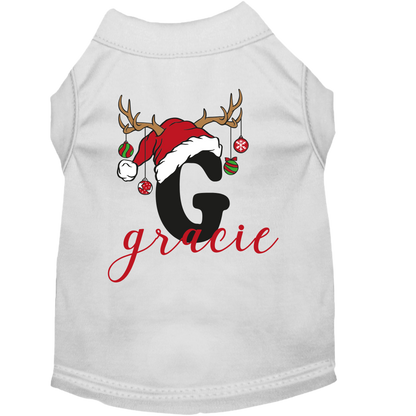 Personalized Christmas Pet Outfit with Monogram and Santa Hat - T-Shirt or Hoodie