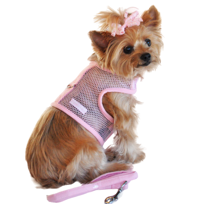 Cool Mesh Dog Harness with Leash - Solid Pink