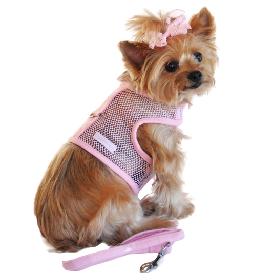 Cool Mesh Dog Harness with Leash - Solid Pink