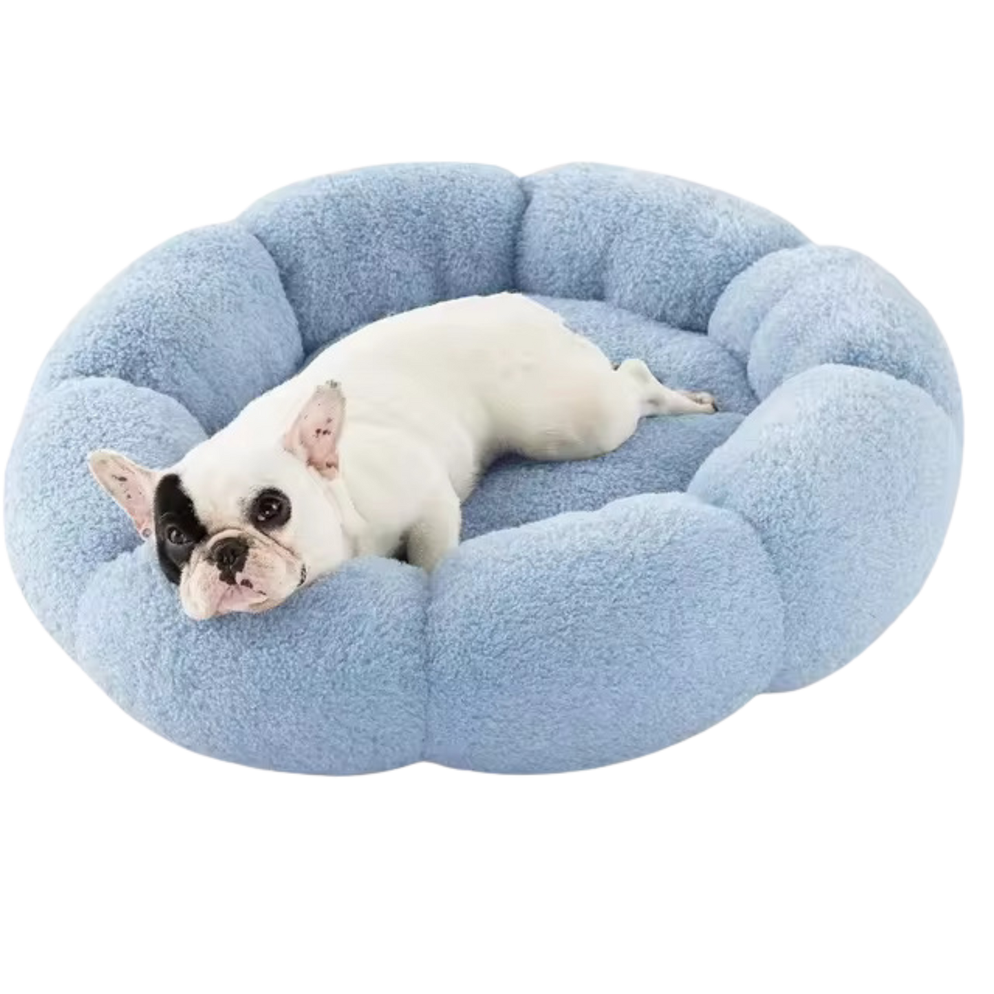 Calming Large Dog Bed - Fluffy Flower Donut Bed in Plush Teddy Sherpa with Non-Slip Base