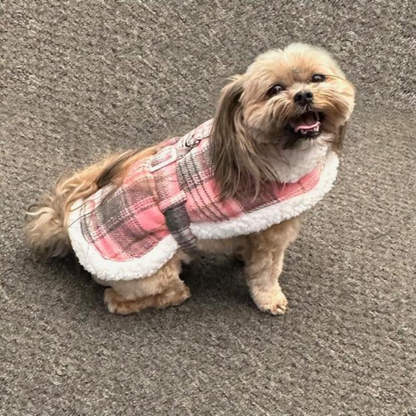 Sherpa-Lined Dog Harness Coat - Pink & White Plaid