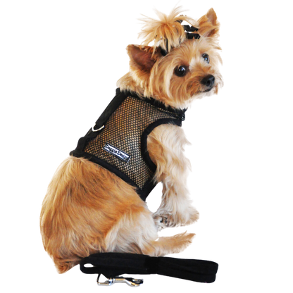 Cool Mesh Dog Harness with Leash - Solid Black