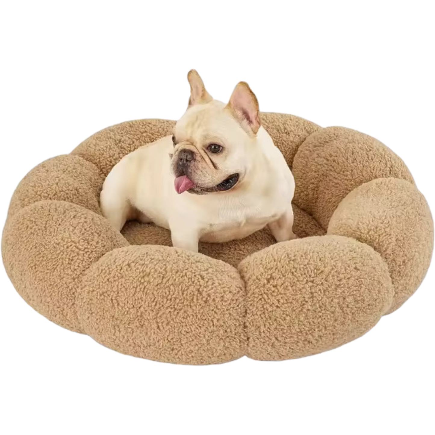 Calming Large Dog Bed - Fluffy Flower Donut Bed in Plush Teddy Sherpa with Non-Slip Base