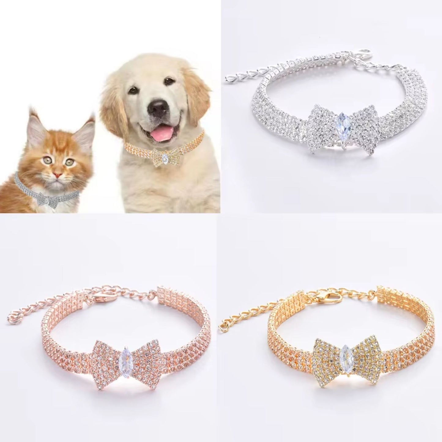 Chic Luxury Zircon Bow Necklace for Pets