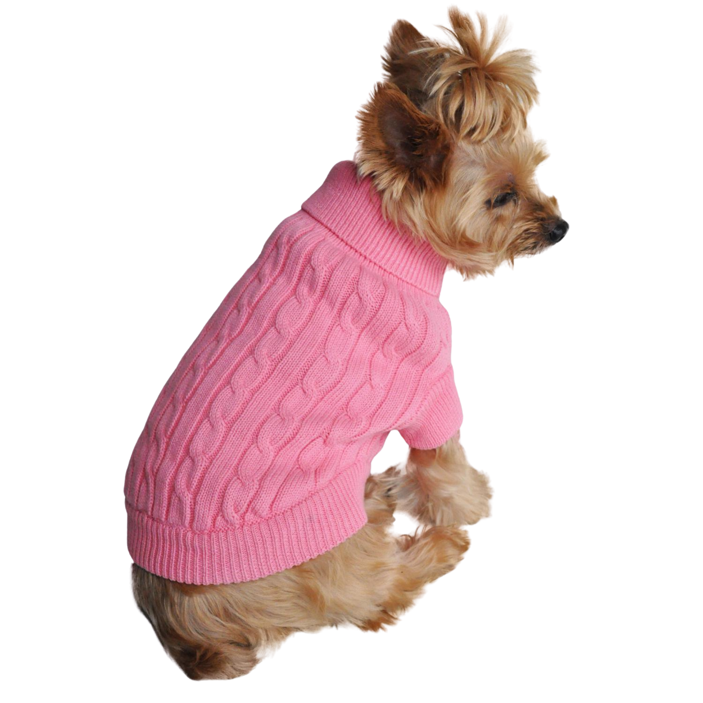 Combed Cotton Cable Knit Dog Sweater for Small Dogs - Candy Pink, Soft and Warm