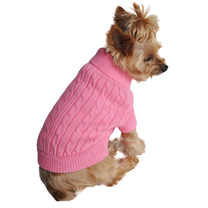 Combed Cotton Cable Knit Dog Sweater for Small Dogs - Candy Pink, Soft and Warm