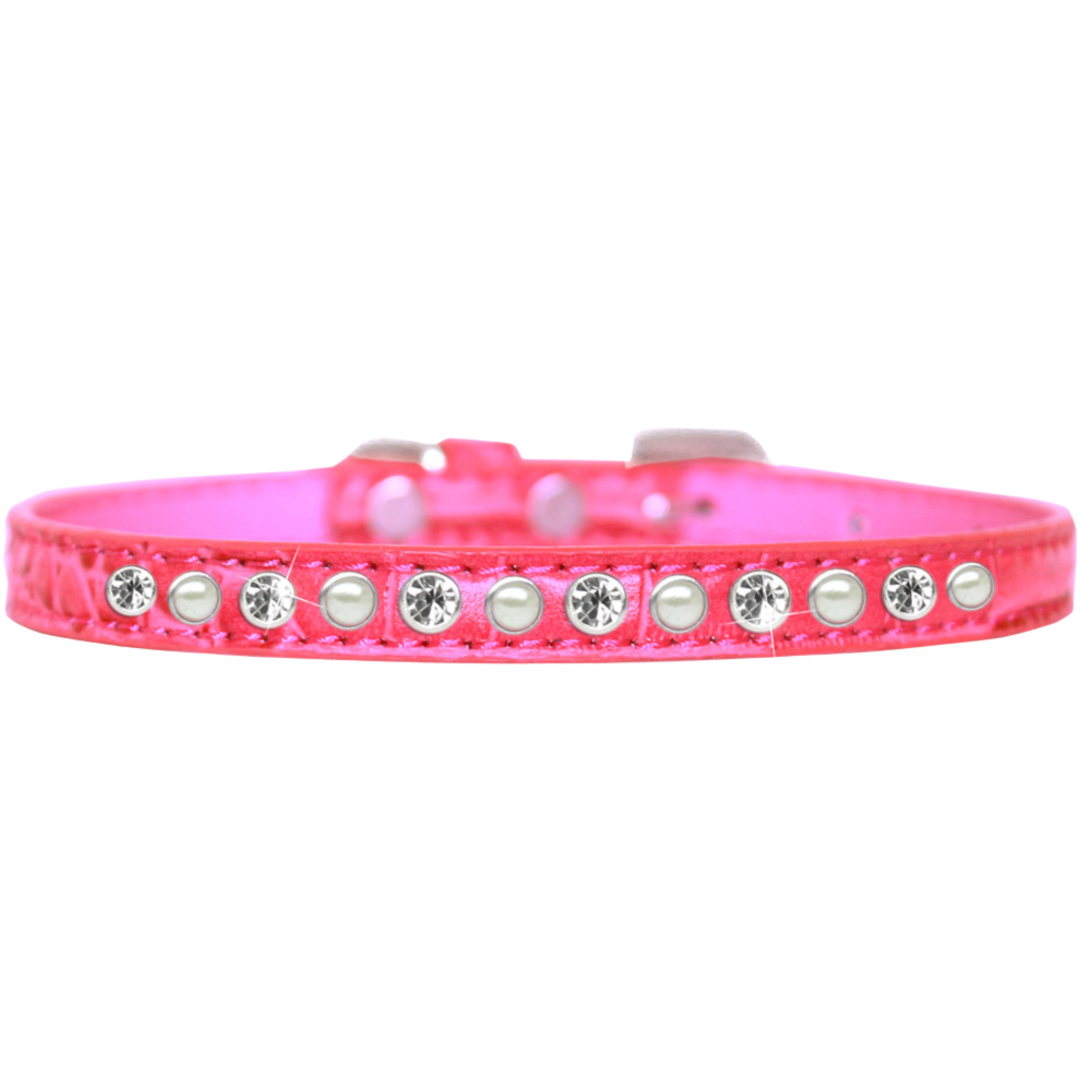 Collar de lujo para perros y gatos con diseño de cocodrilo: una hilera de perlas y cristales transparentes