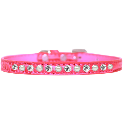 Collar de lujo para perros y gatos con diseño de cocodrilo: una hilera de perlas y cristales transparentes