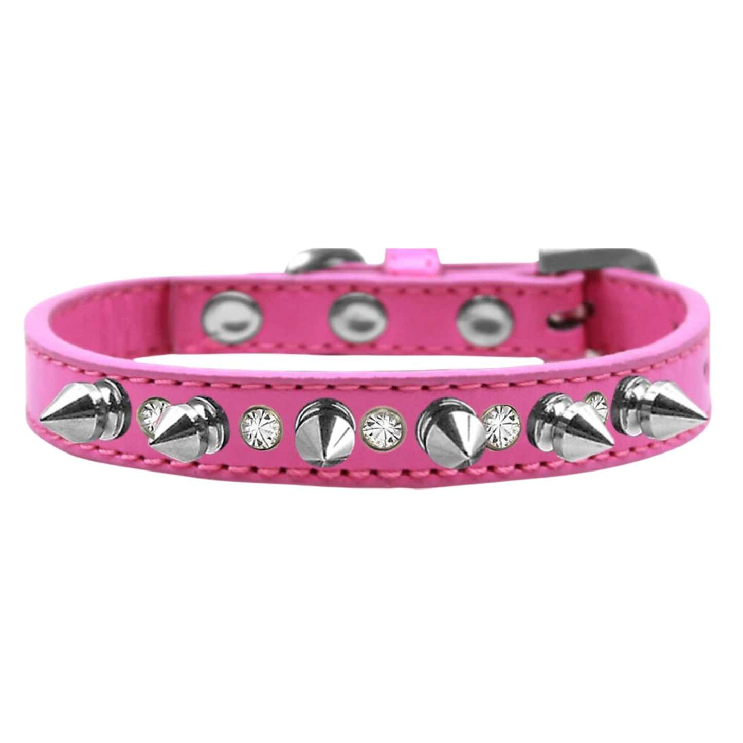 Elegante collar con púas para perros con cristales transparentes y púas plateadas