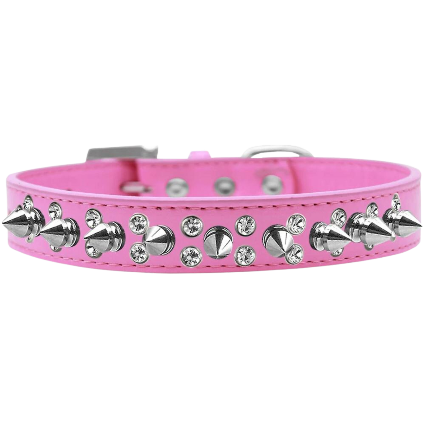 Collar elegante para perros con cristales dobles y púas plateadas | Accesorio para mascotas