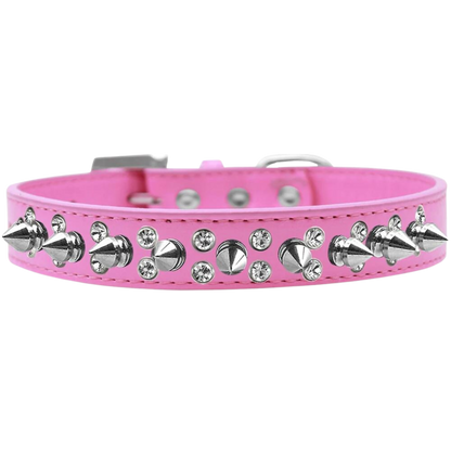 Collar elegante para perros con cristales dobles y púas plateadas | Accesorio para mascotas