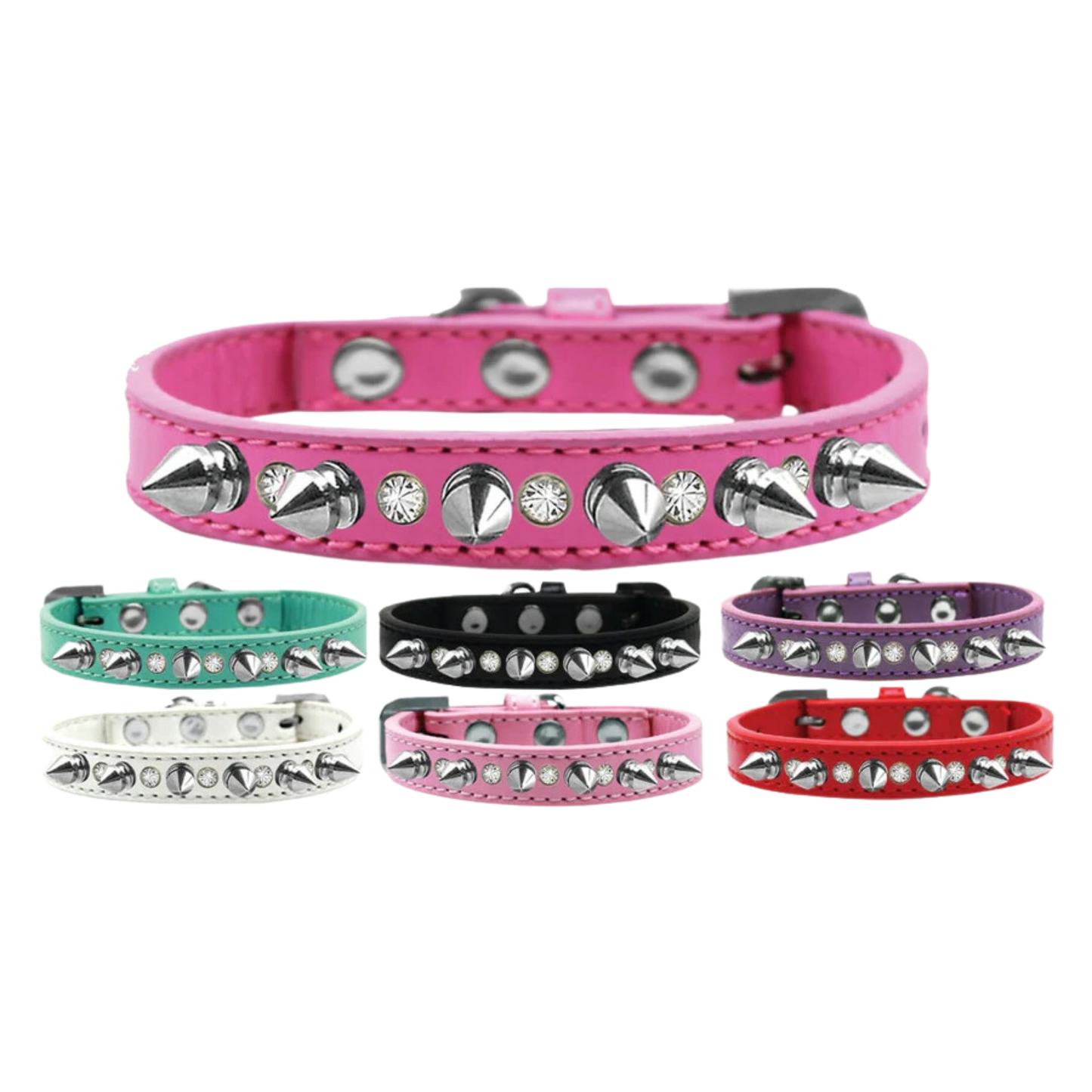 Elegante collar con púas para perros con cristales transparentes y púas plateadas