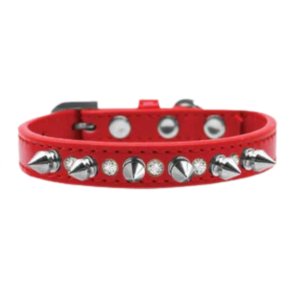 Elegante collar con púas para perros con cristales transparentes y púas plateadas