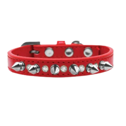 Elegante collar con púas para perros con cristales transparentes y púas plateadas