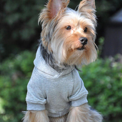 Sudadera con capucha para mascotas con corte alto y diseño de barriga, color gris: cómoda y elegante