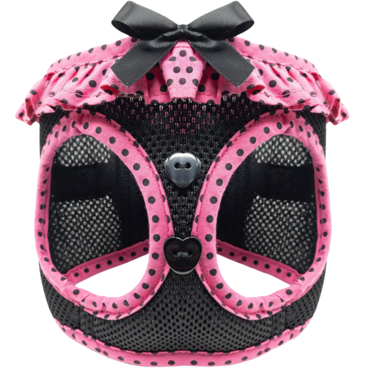 American River Choke Free Dog Harness - Hot Pink and Black Polka Dot