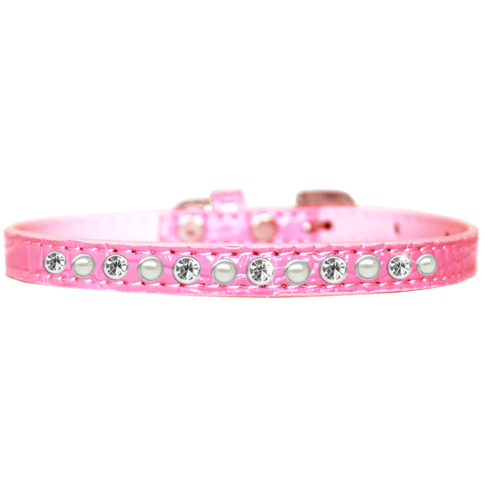 Collar de lujo para perros y gatos con diseño de cocodrilo: una hilera de perlas y cristales transparentes