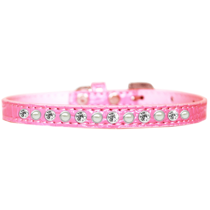 Collar de lujo para perros y gatos con diseño de cocodrilo: una hilera de perlas y cristales transparentes