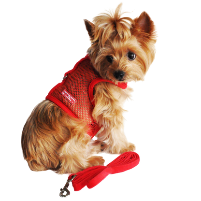 Cool Mesh Dog Harness with Leash - Solid Red