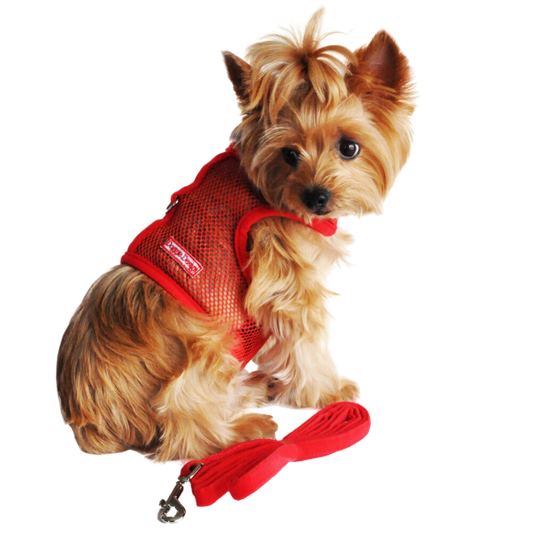 Cool Mesh Dog Harness with Leash - Solid Red