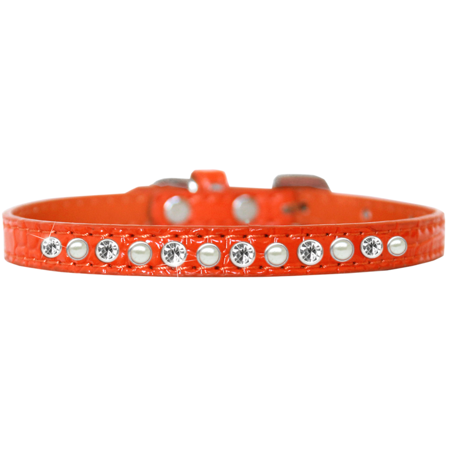 Collar de lujo para perros y gatos con diseño de cocodrilo: una hilera de perlas y cristales transparentes