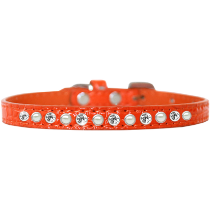 Collar de lujo para perros y gatos con diseño de cocodrilo: una hilera de perlas y cristales transparentes