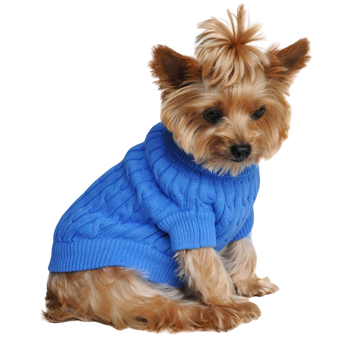 Combed Cotton Cable Knit Dog Sweater - Riverside Blue, Soft and Warm