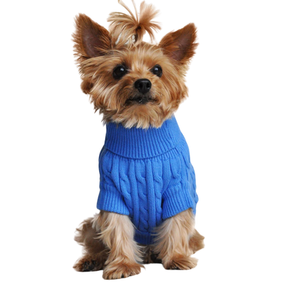 Combed Cotton Cable Knit Dog Sweater - Riverside Blue, Soft and Warm