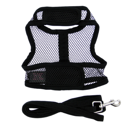 Cool Mesh Dog Harness with Leash - Solid Black