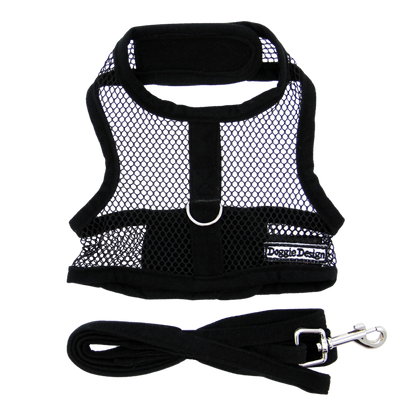 Cool Mesh Dog Harness with Leash - Solid Black