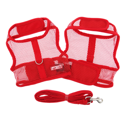 Cool Mesh Dog Harness with Leash - Solid Red