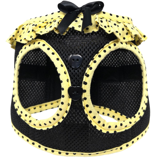 American River Choke Free Dog Harness - Yellow & Black Polka Dot